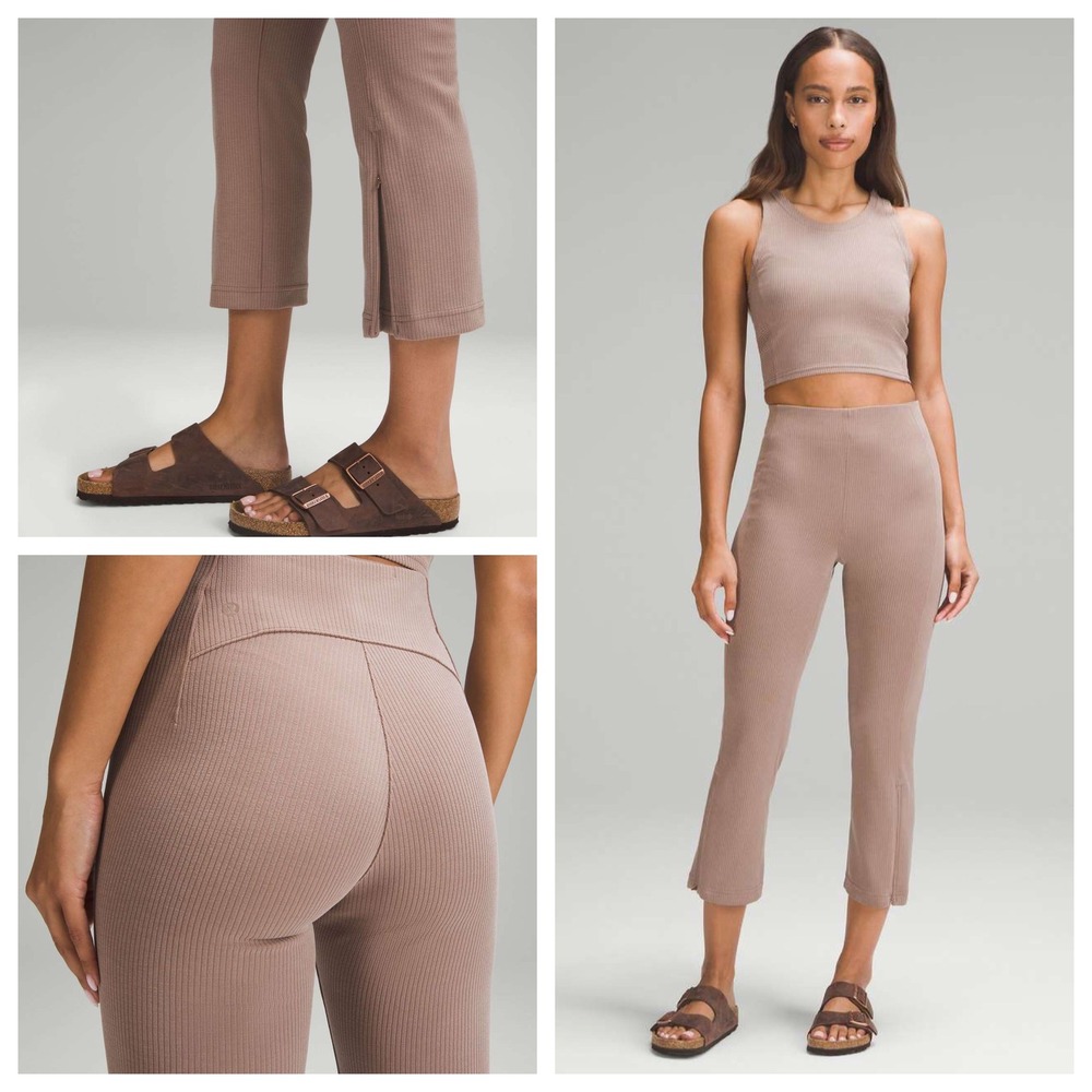 Lululemon Ribbed Softstreme Zip-Leg High-Rise Cropped Pant 25 Taupe Mauve Size 8